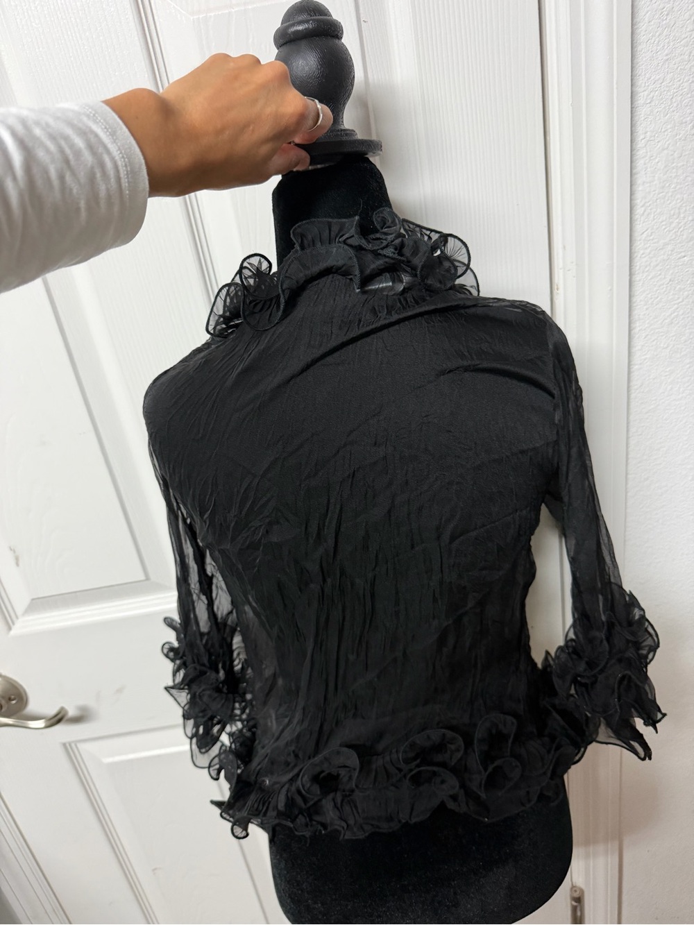 Sheer Black Ruffle Blouse Small Romantic Gothic Fairy Top - Picture 4 of 8